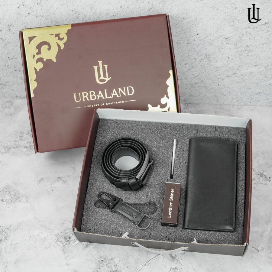 Combo 108 - কালো | Long Wallet+Belt+Keyring